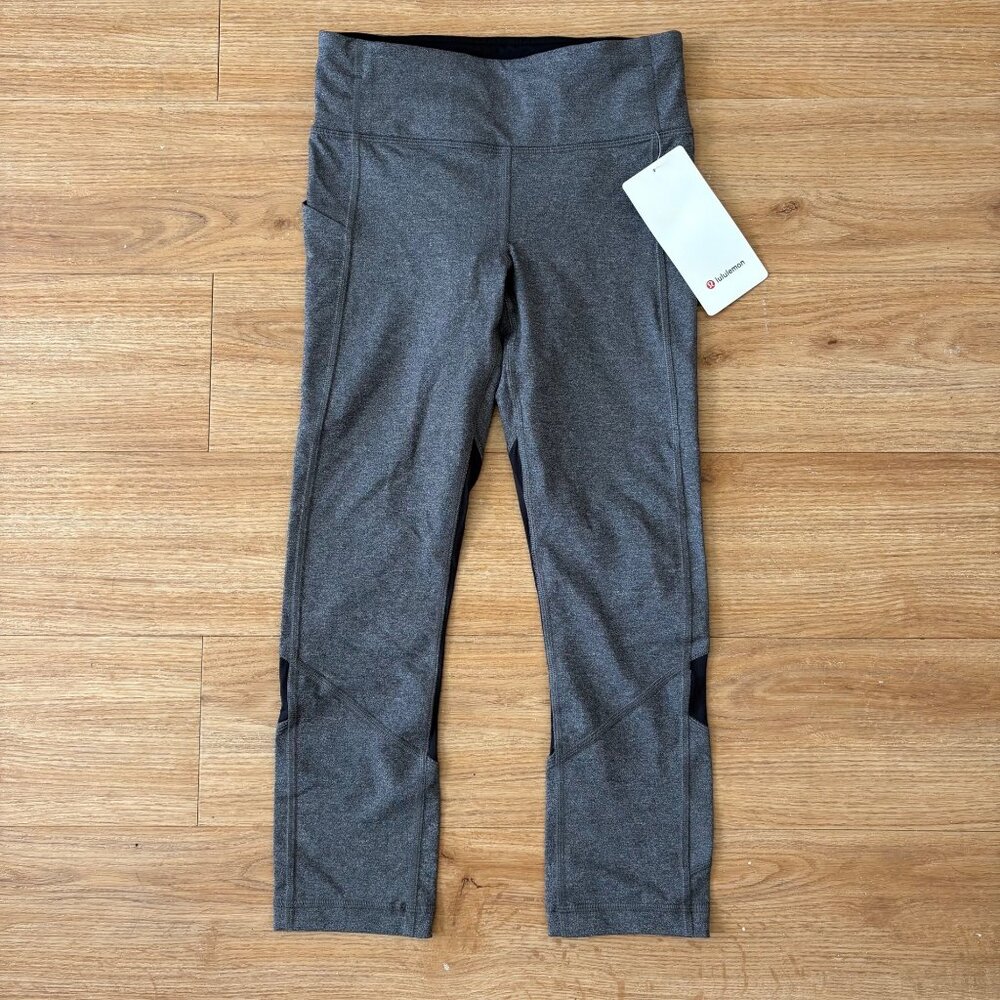 Lululemon Athletic Pace Rival MR Crop Yoga Pants 22” Heathered Black NWT Sz 4